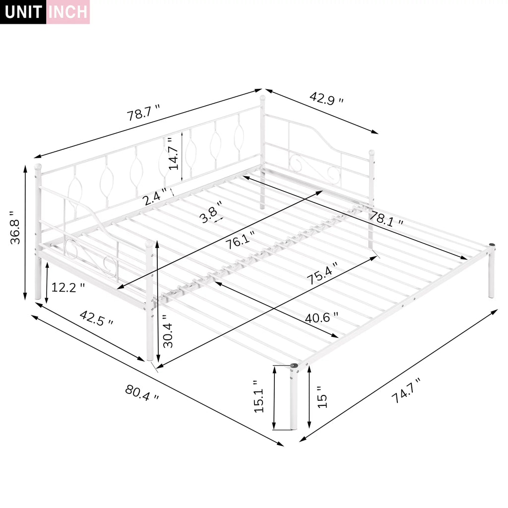 White Twin Size Metal Daybed with Trundle I331