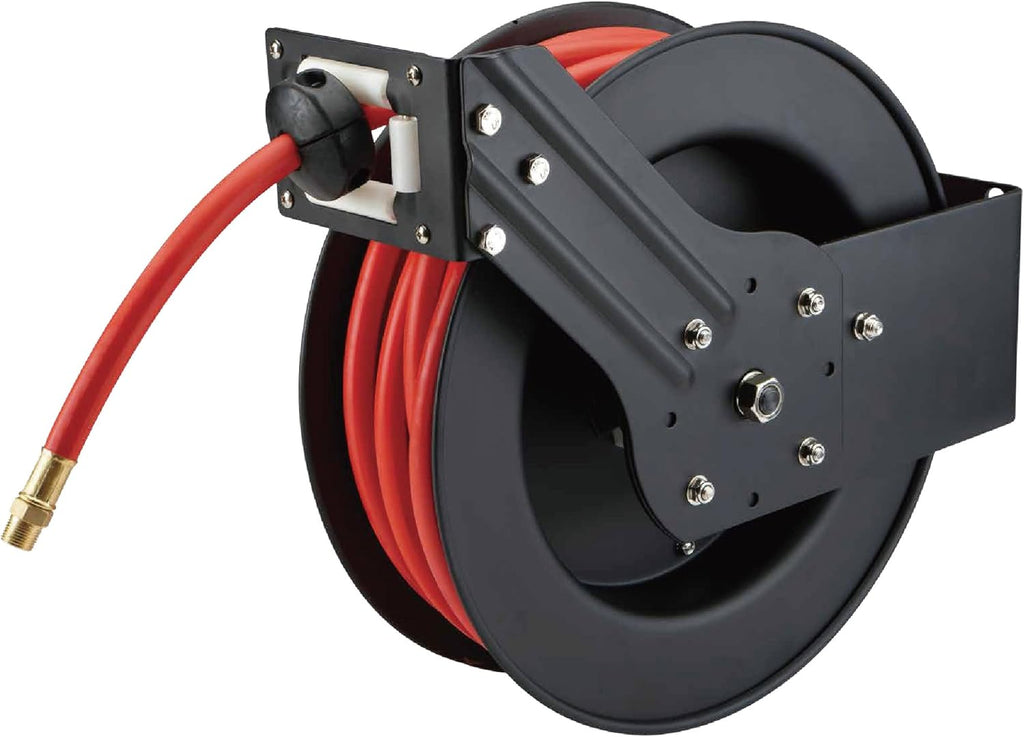 25ft Auto Rewind Retractable Reel with 3/8" x 25' Air Hose with Brass Fittings Pack of 2 X85995