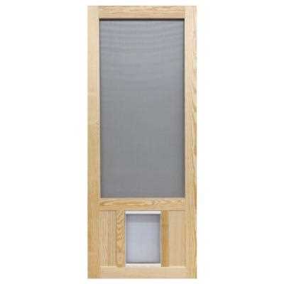 32 in. x 80 in. Reversible Wood Screen Door with Pet Flap D30041