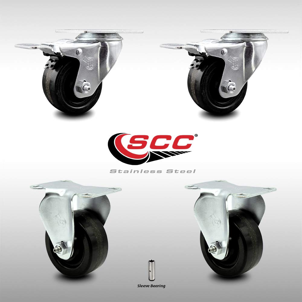 Stainless Steel Phenolic Swivel Caster with Black Wheel, Pack of 2 P2725