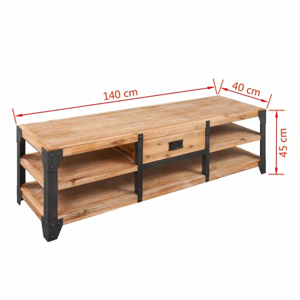 Reclaimed Wood TV Cabinet with Storage Shelves Steel Legs S86345