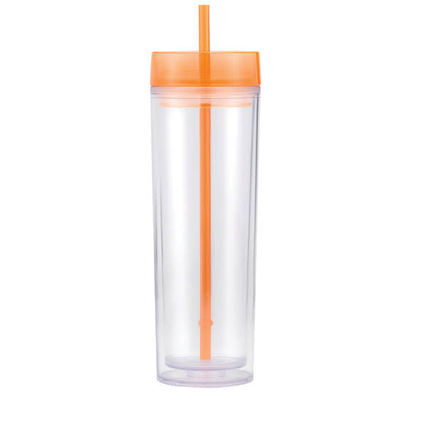 16 oz Double Wall Plastic Tumbler with Straw and Lid B899044