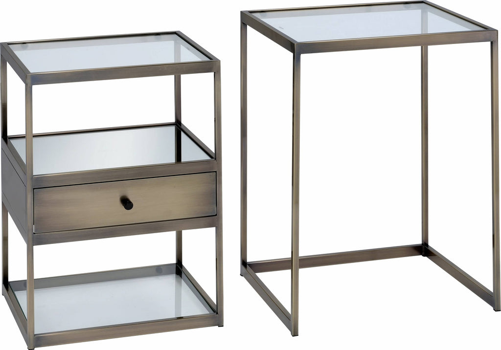 2 Piece Nesting Tables Set Antique Brass Clear Glass W1526