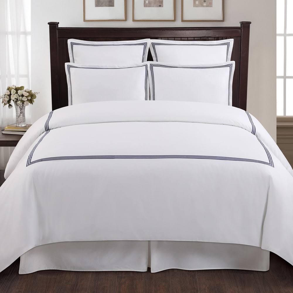 Navy Cotton Sateen 3-Piece Duvet Cover Set O954