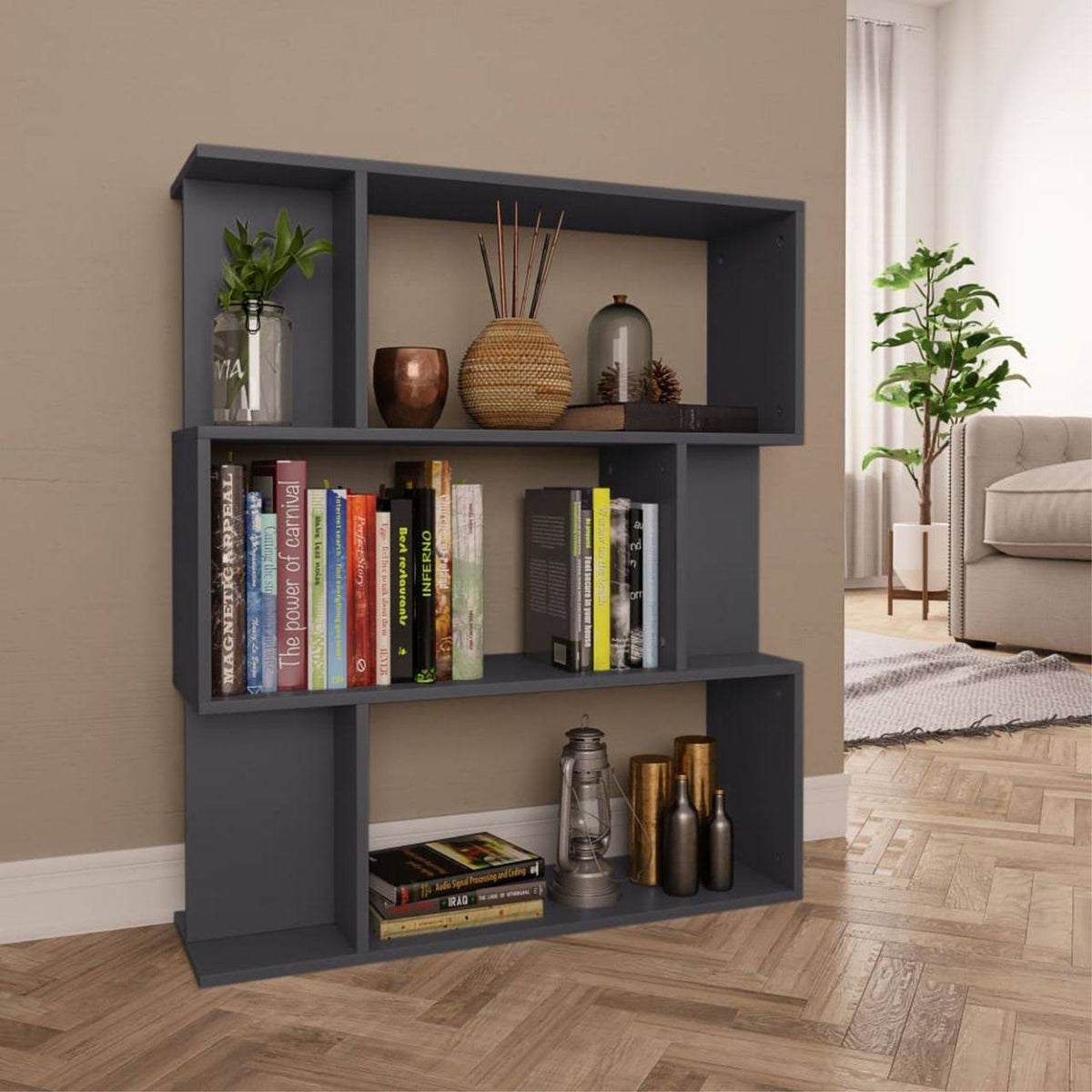 Gray Book Cabinet Room Divider Chipboard V1269