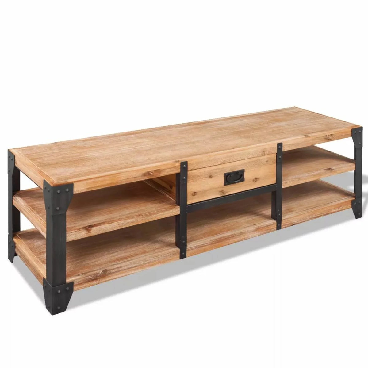 Reclaimed Wood TV Cabinet with Storage Shelves Steel Legs S86345