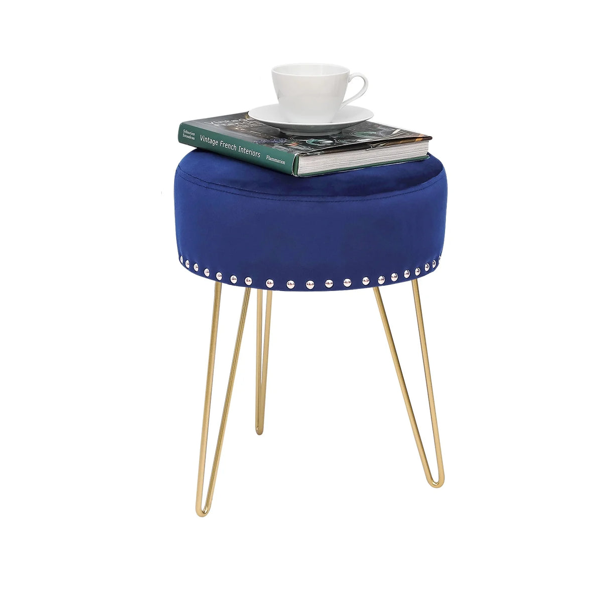 Round Modern Vanity Stool with Golden Metal Leg B354031