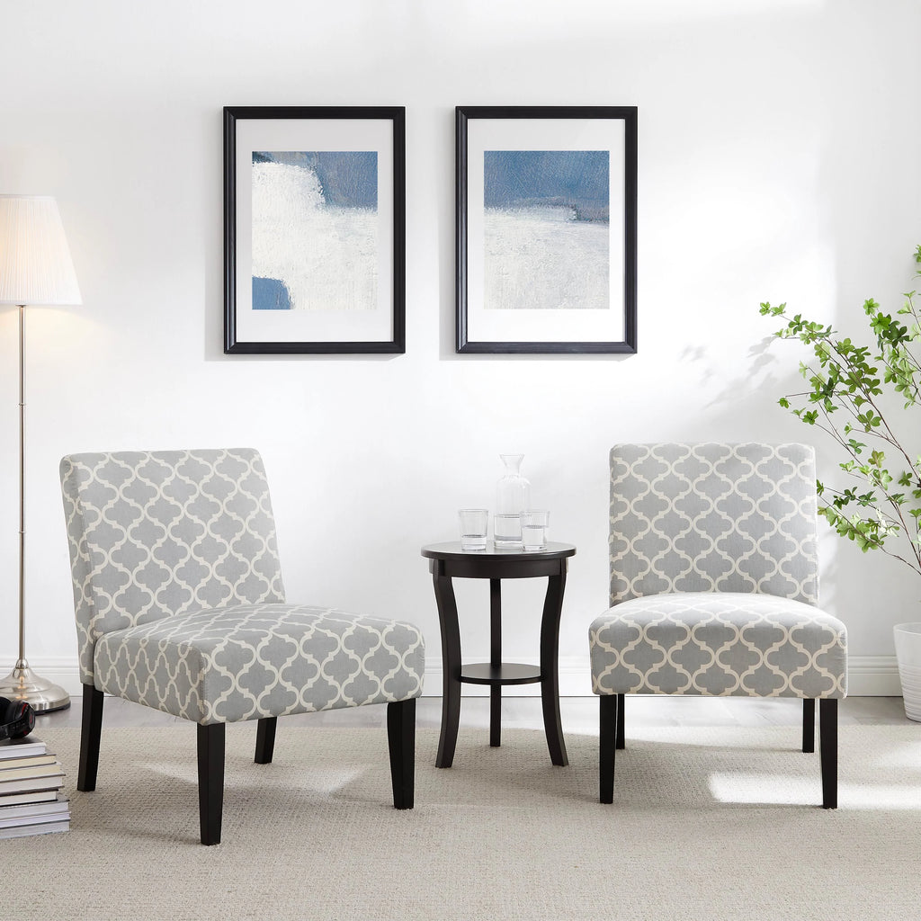 3Pc Set Gray Fabric Upholstery Side Table and 2 Chairs W4500