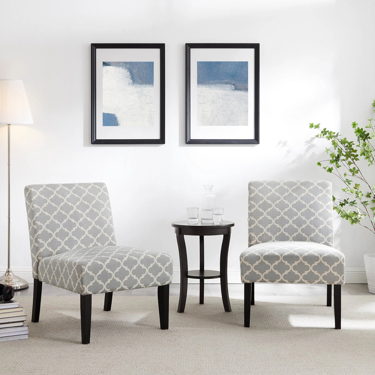 3Pc Set Gray Fabric Upholstery Side Table and 2 Chairs W4500