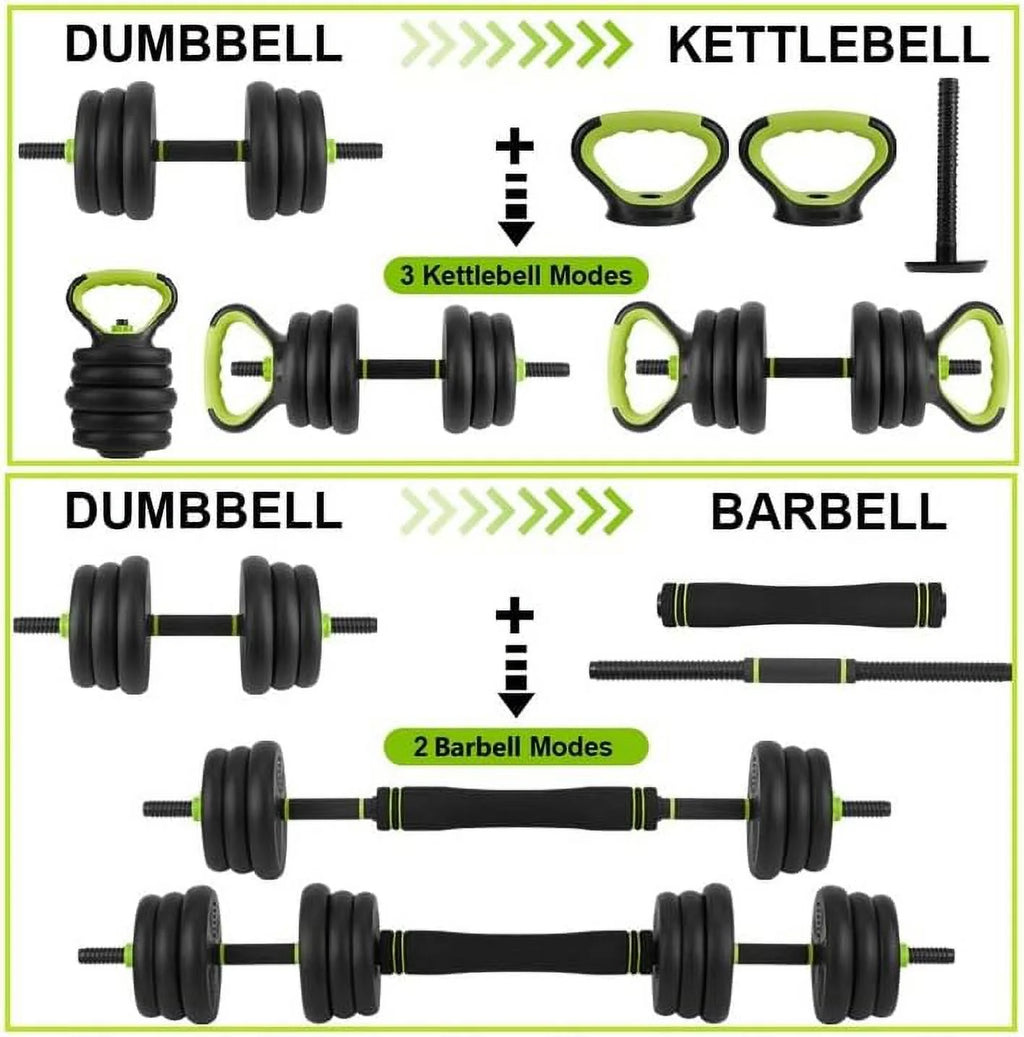 Adjustable 66LBS 88LBS 4 in1 Dumbbell Barbell Kettlebell Set K926