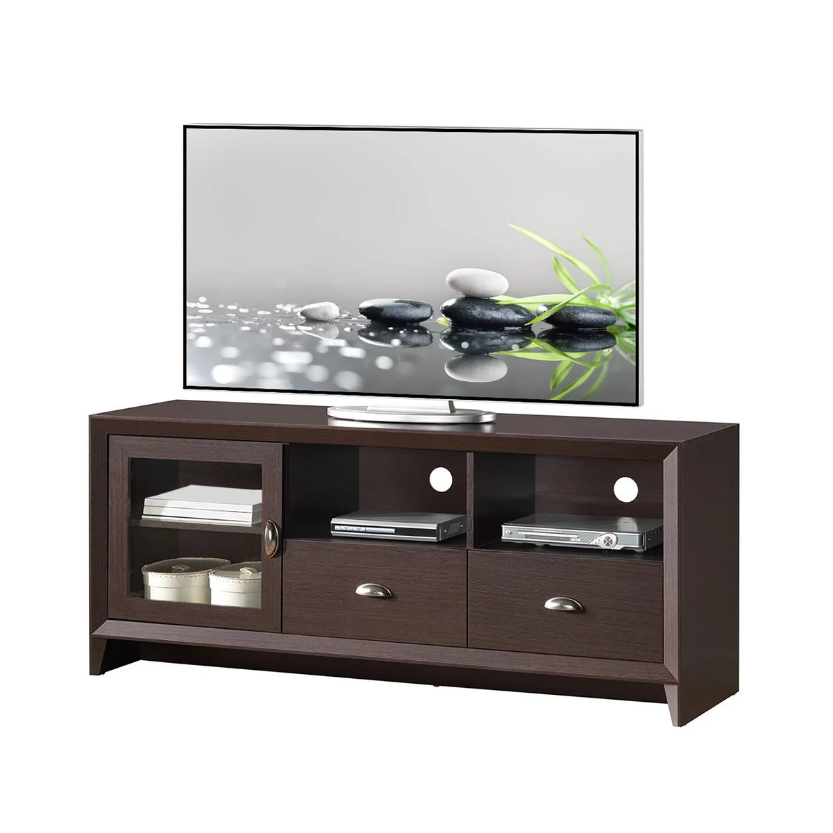 55" Modern TV Stand with Storage, Wenge Brown C1171