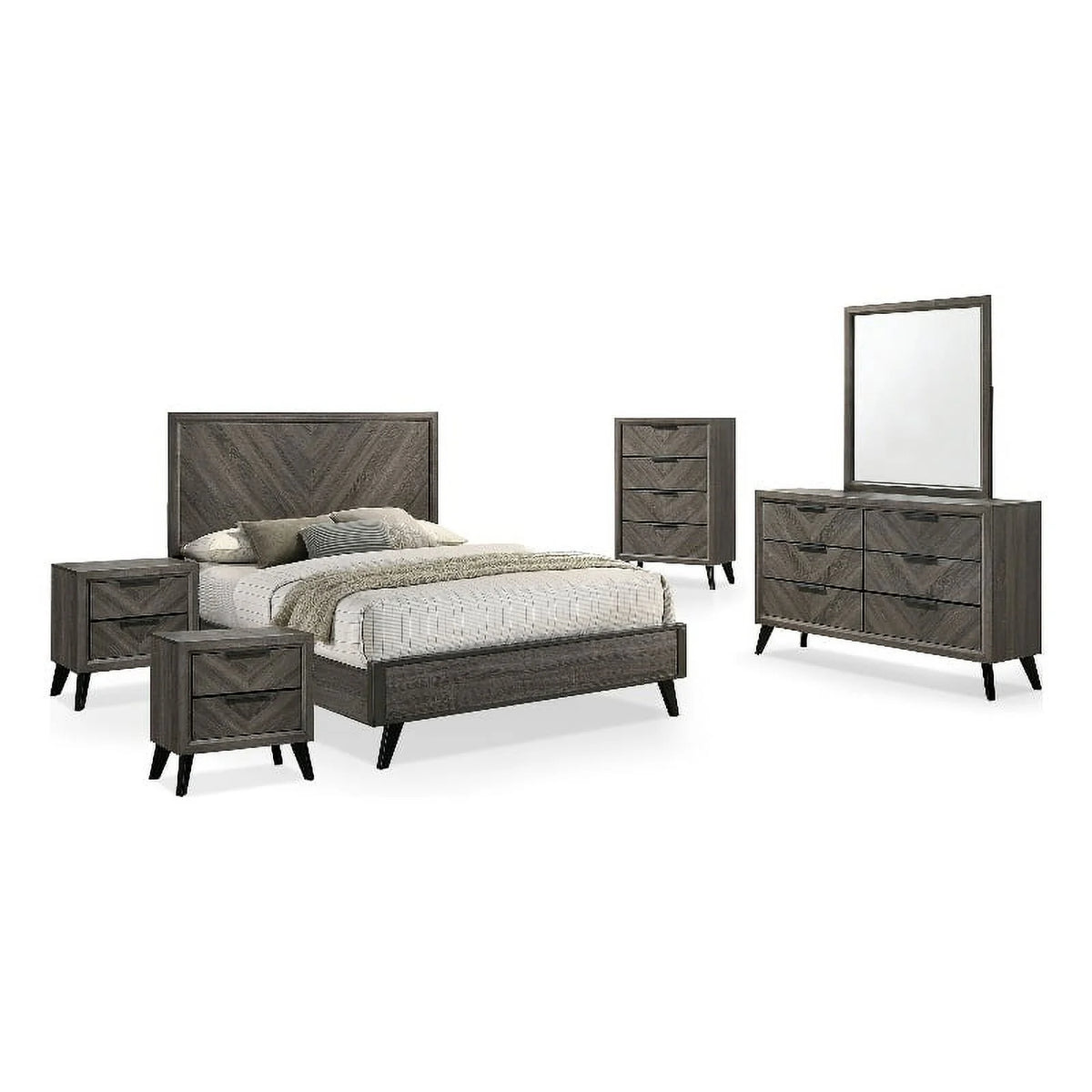 6pc Wood Gray Bedroom Set King Y844444