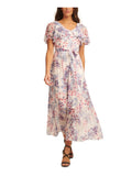 Ivory Floral Flutter Sleeve V Neck Maxi Dress U775090