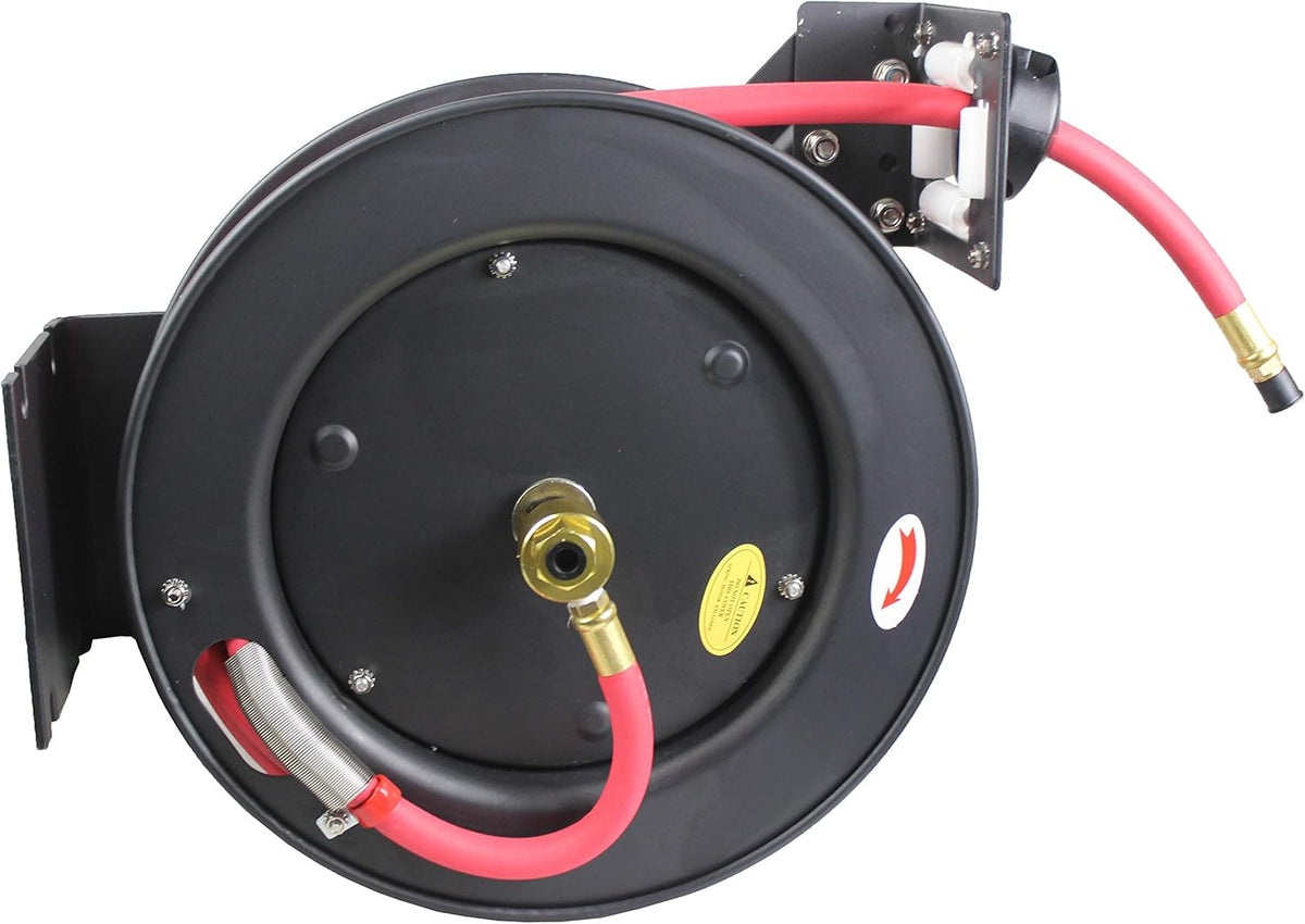25ft Auto Rewind Retractable Reel with 3/8" x 25' Air Hose with Brass Fittings Pack of 2 X85995