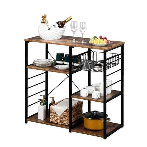Rustic Brown Bakers Rack Microwave Oven Stand Z78286