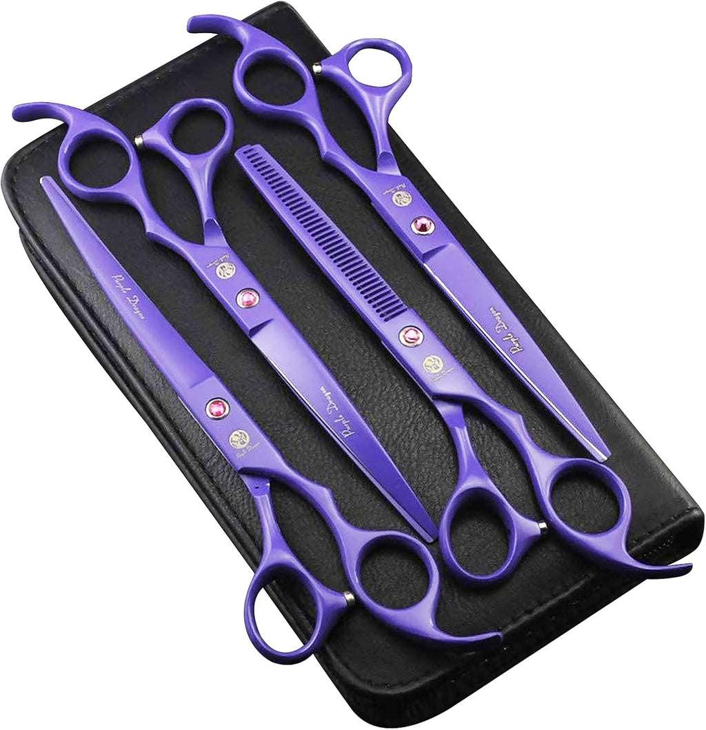 7.0 inch 4PCS Pet Grooming Scissors Kit Japan Premium Steel Straight & Curved & Thinning Blade Shears Set with Case X24482