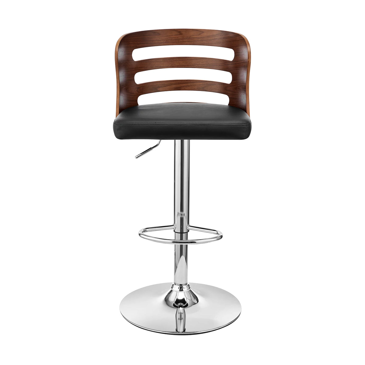 Black Faux Leather and Walnut Wood Adjustable Swivel Bar Stool V32203