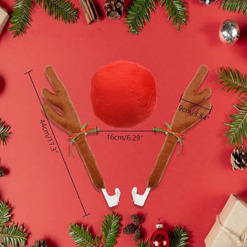 Christmas Reindeer Antlers Car Decoration Kit Plush Red Nose Set with Jingle Bells Y258971