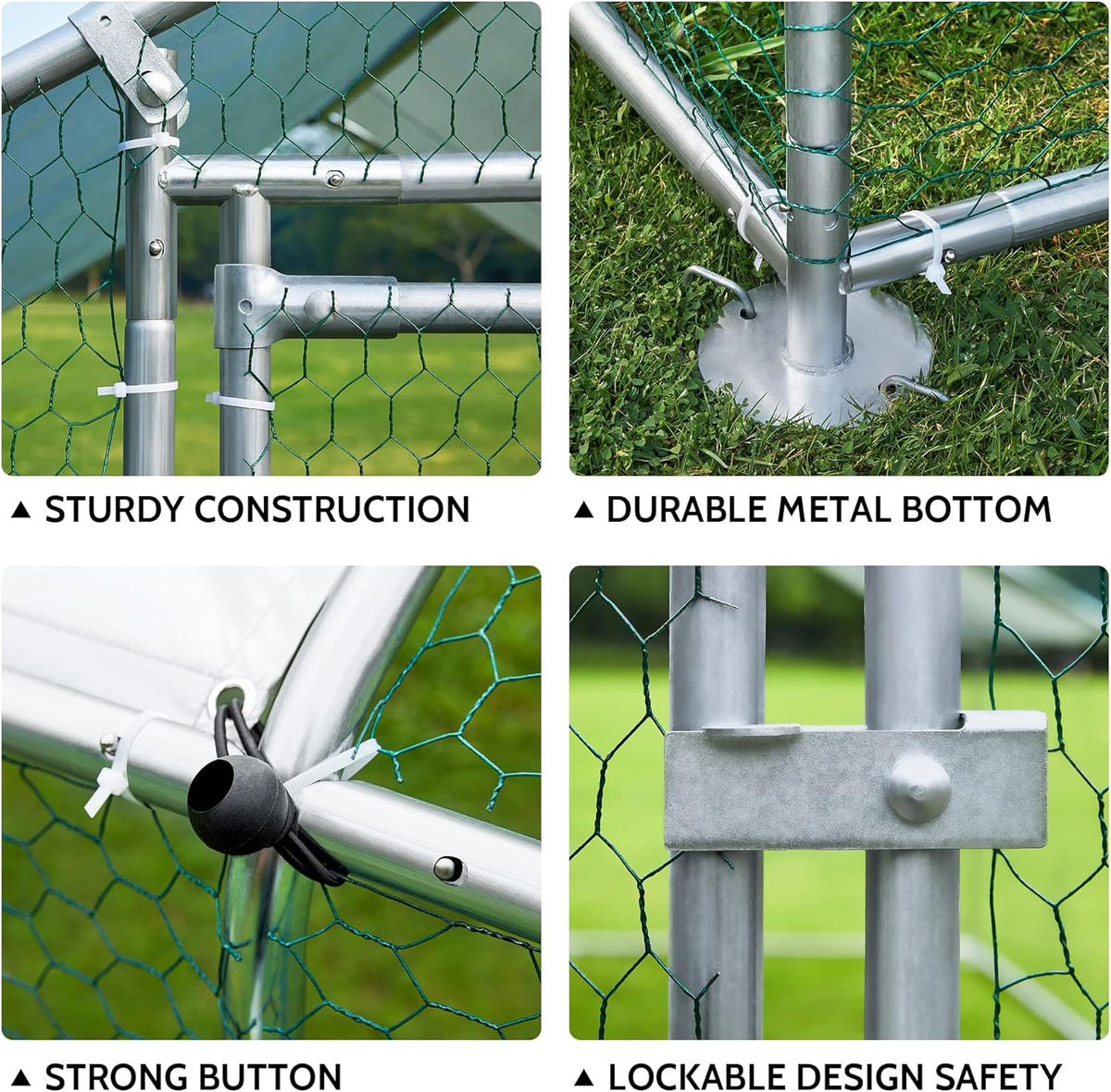 Metal Chicken Coop with Run Waterproof Cover Cage for Rabbits Cats Dogs D92452