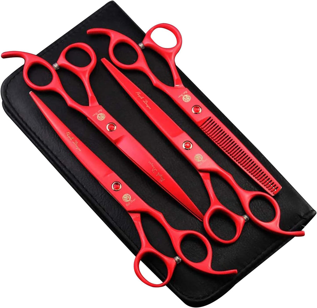 7.0 inch 4PCS Pet Grooming Scissors Kit Japan Premium Steel Straight & Curved & Thinning Blade Shears Set with Case X24482