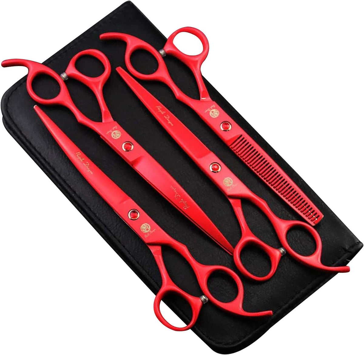 7.0 inch 4PCS Pet Grooming Scissors Kit Japan Premium Steel Straight & Curved & Thinning Blade Shears Set with Case X24482