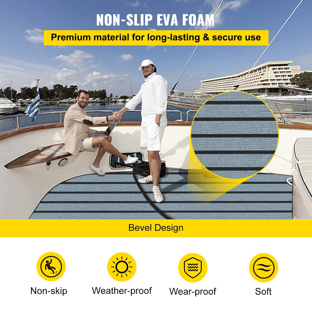94.5 X 47.2 Inch EVA Foam Faux Teak Boat Decking Sheet 5MM Thick Non-Skid Self-Adhesive M553