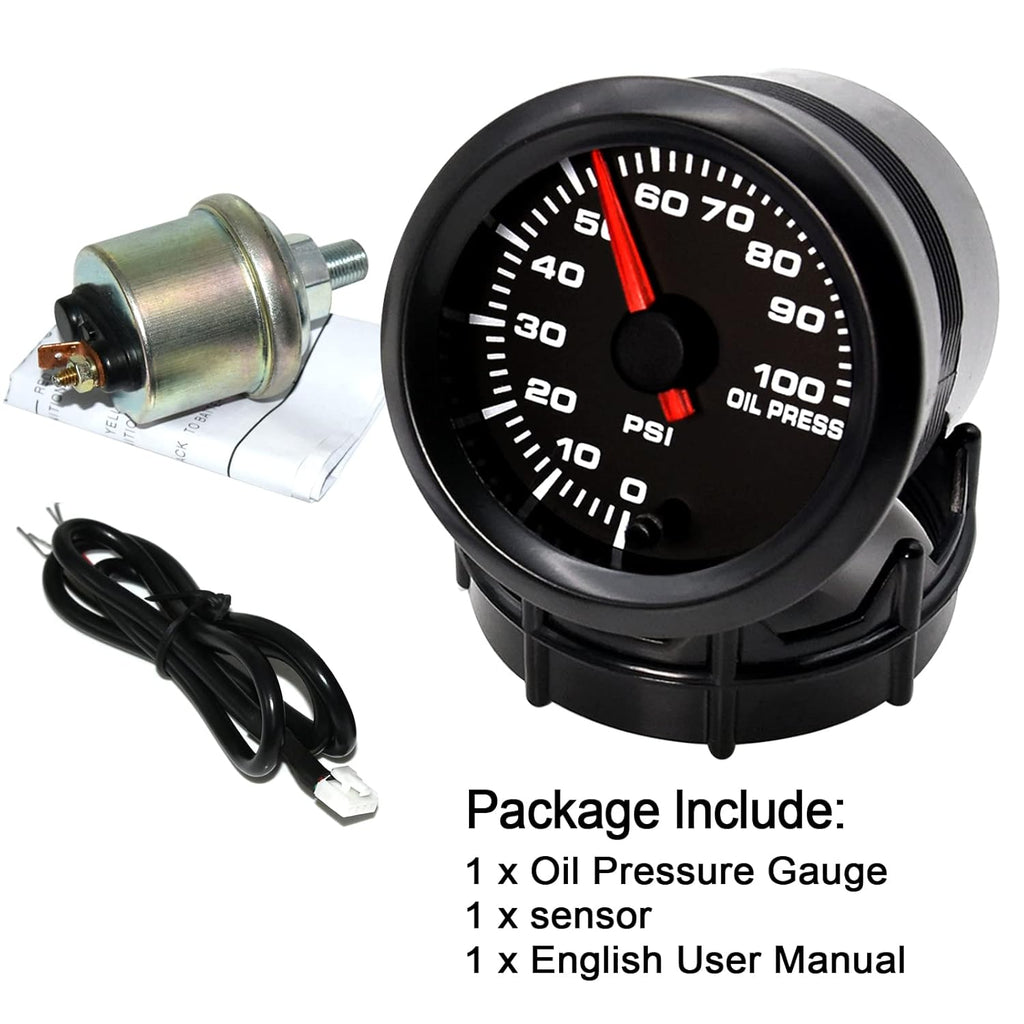 7 Color 100 PSI Oil Pressure Gauge Kit 52mm with Pressure Sensor Pack of 2 H4016
