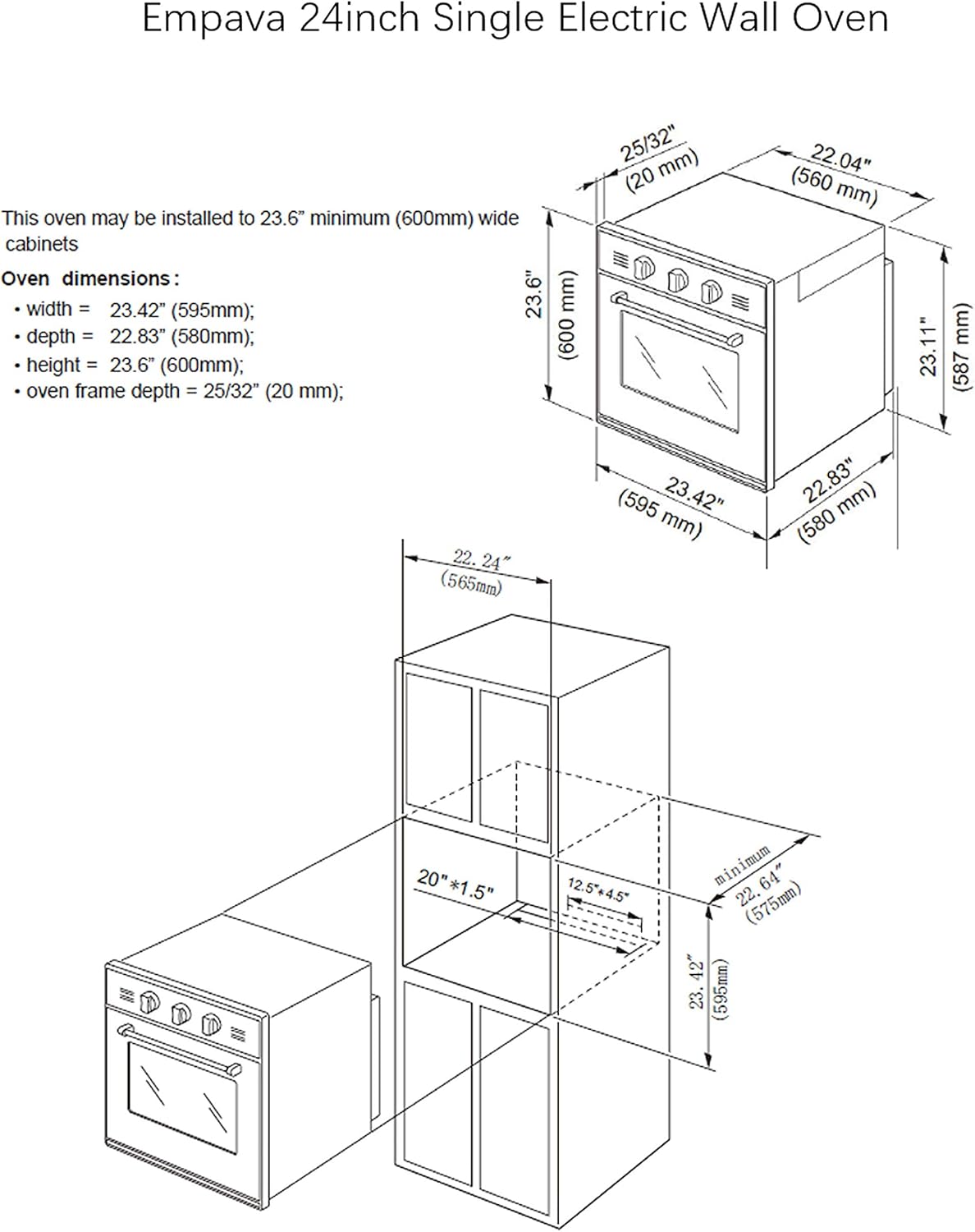 24 Inch Stainless Steel Electric Single Wall Oven P1839