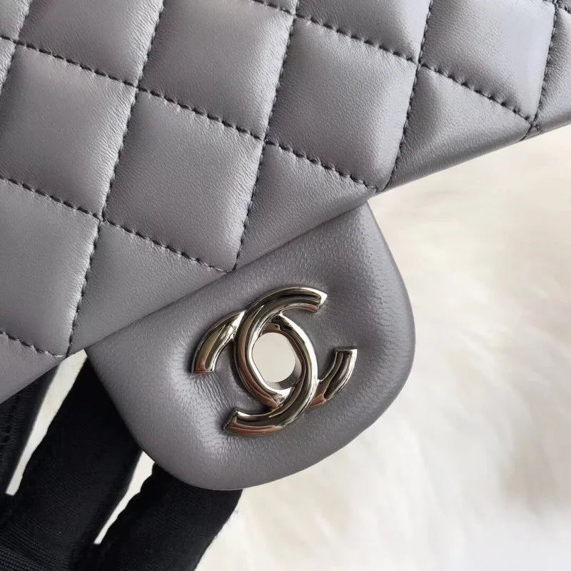 Grey Lambskin Leather Flap Bag C741032
