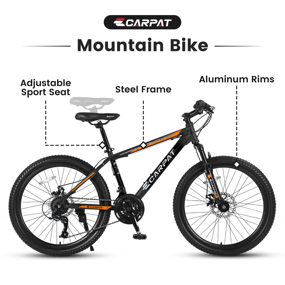 26 Inch Mountain Bike, Shimano 21 Speeds, High-Carbon Steel Frame W17757