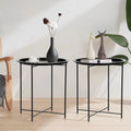 Set of 2 Round Folding Metal Side Table with Removable Tray, Black Z289801