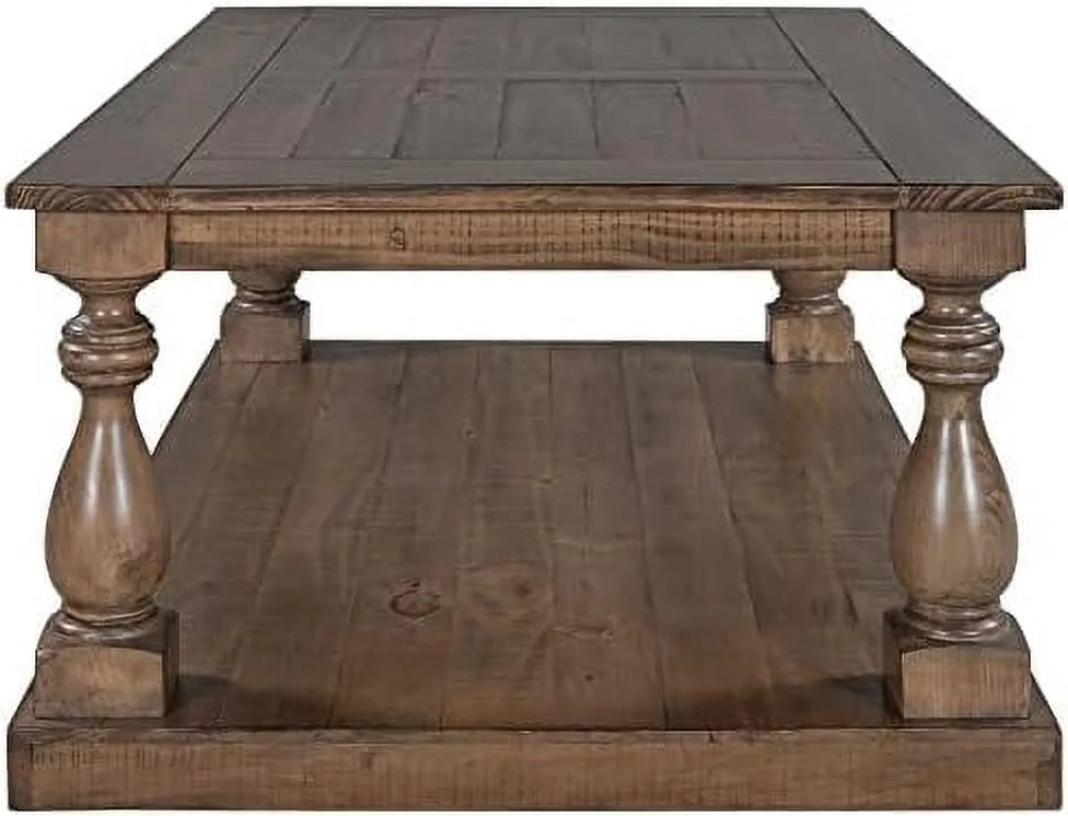 Yellow Brown Solid Pine Wood Coffee Table with Storage Shelf N35701