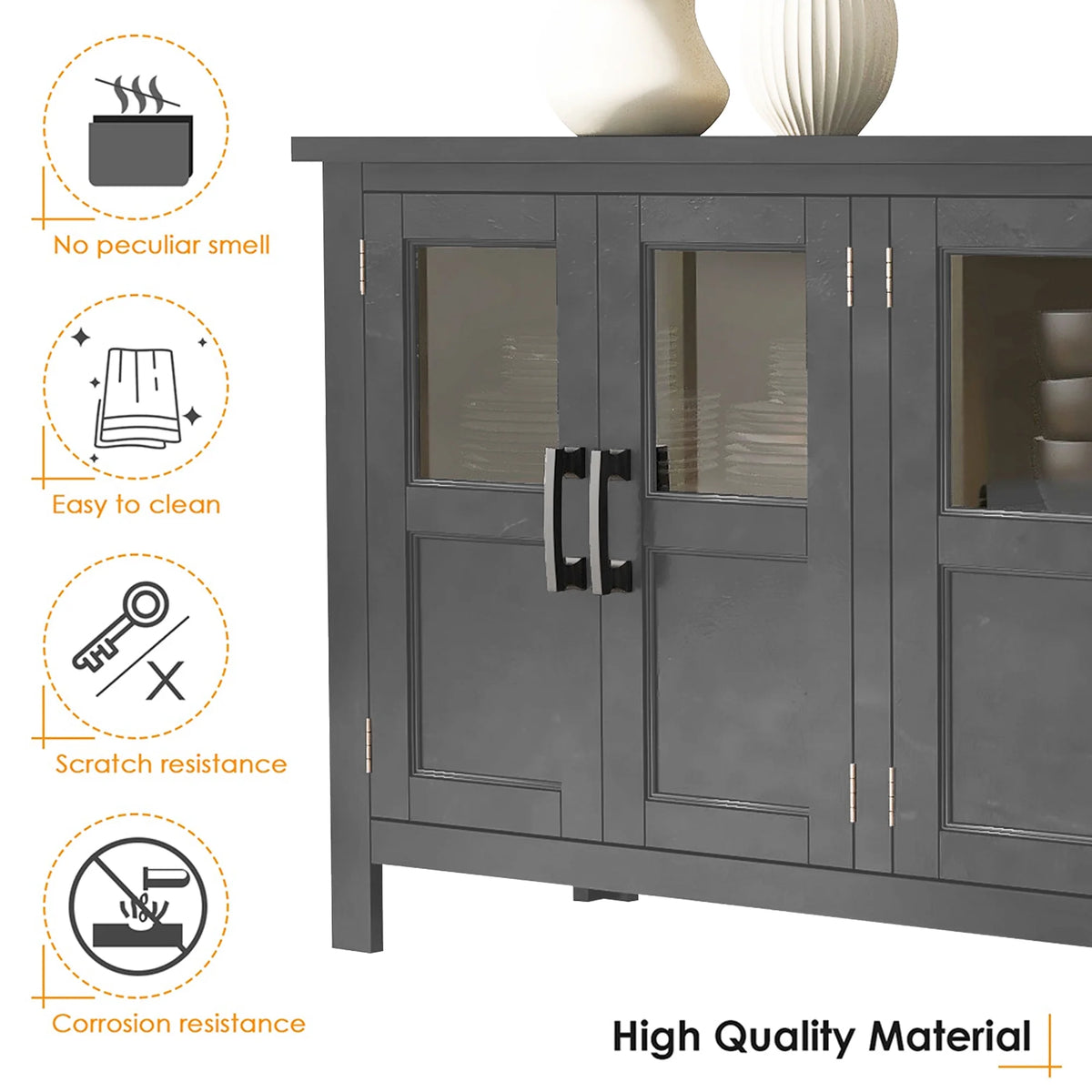 Gray 4 Door Buffet Cabinet with Adjustable Shelves H24990