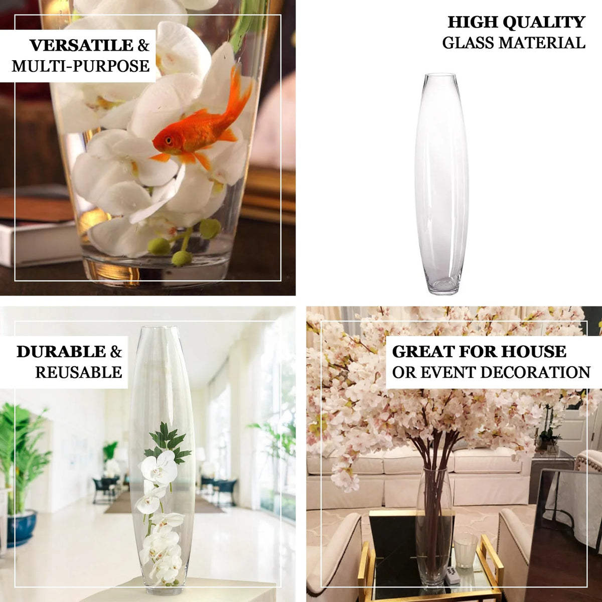 31" Tall Tapered Cylinder Glass Vase Clear O366