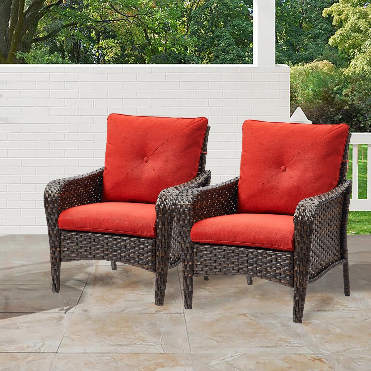 Red Cushioned Patio Chair Set of 2 V494242
