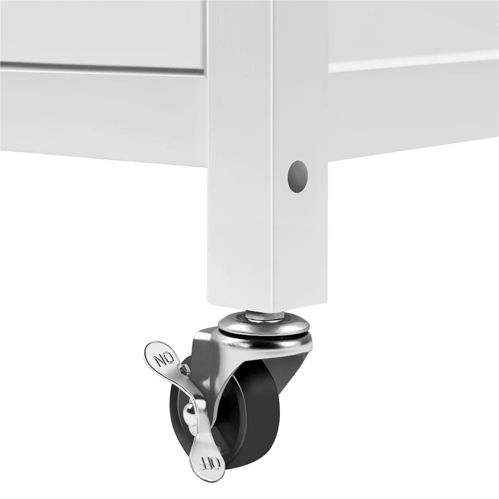 White Rolling Kitchen Island Cart with Wood Top W5978