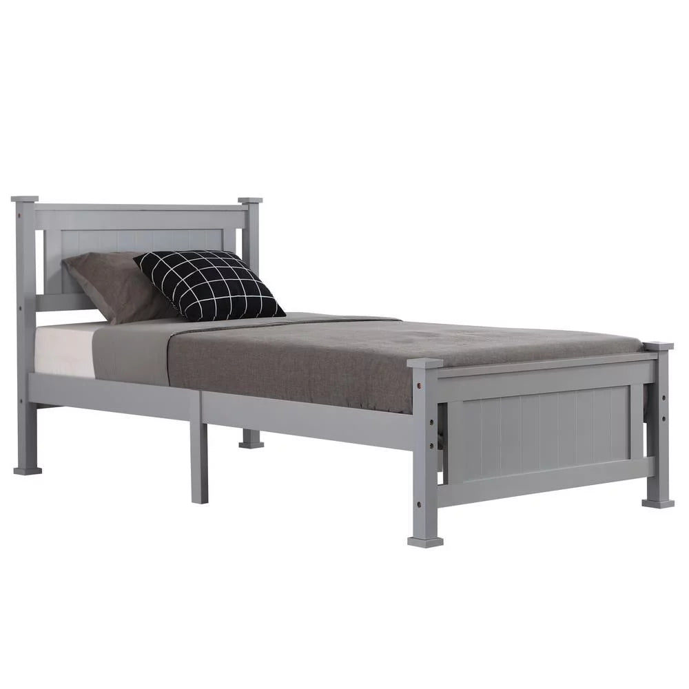 Gray Solid Pine Wood Twin Bed Frame with Headboard H987895