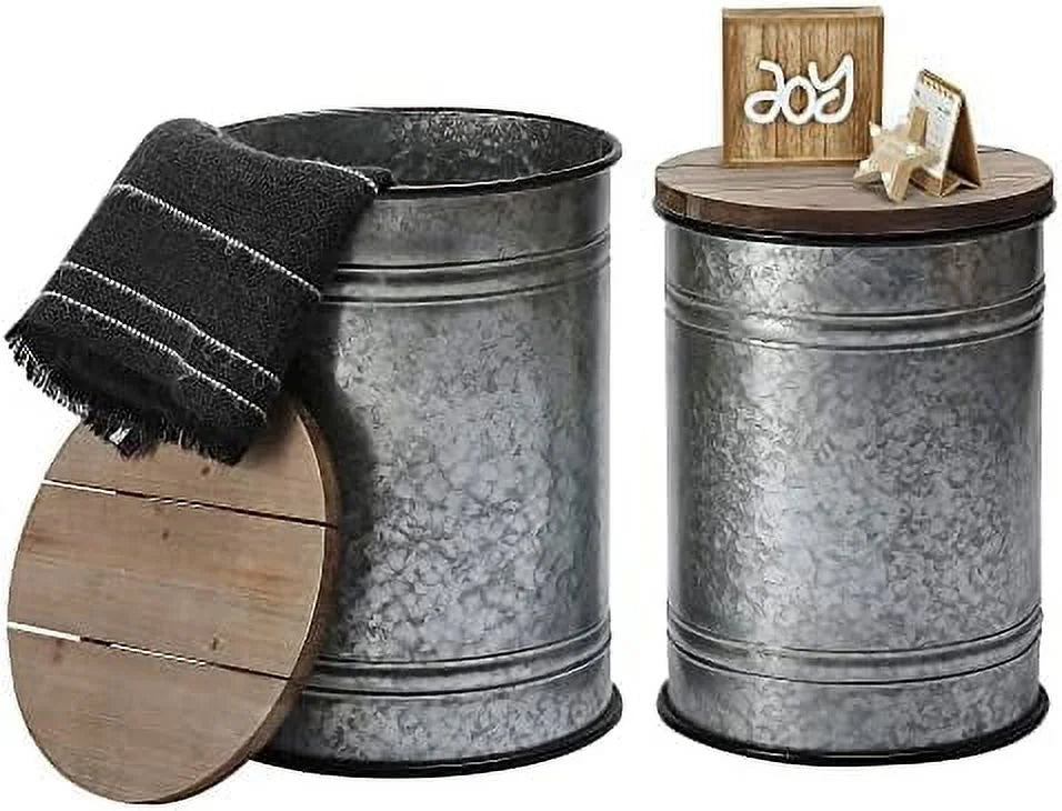 Rustic Ottoman Seat Stool Side Table Set of 2 U79384
