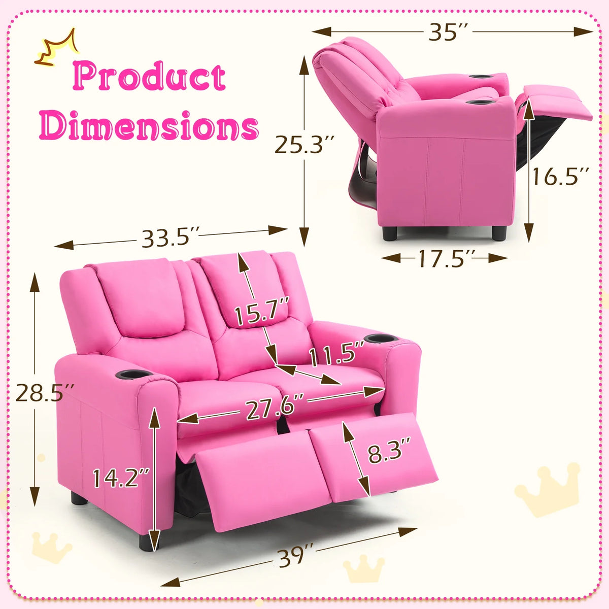 Pink PU Leather Kids Recliner Chair X4930