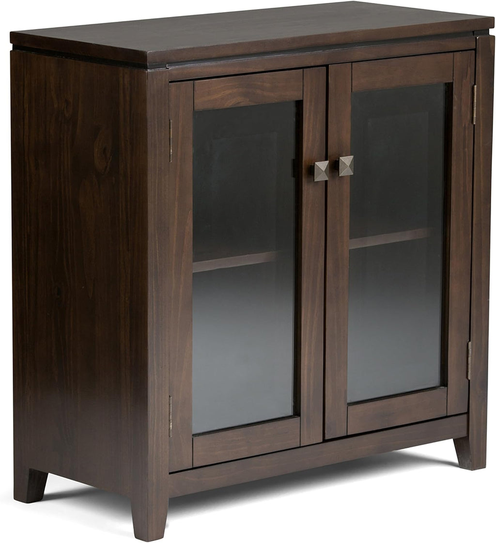 Solid Wood 30 inch Low Storage Cabinet with 2 Tempered Glass Doors and 2 Adjustable Shelves G6194