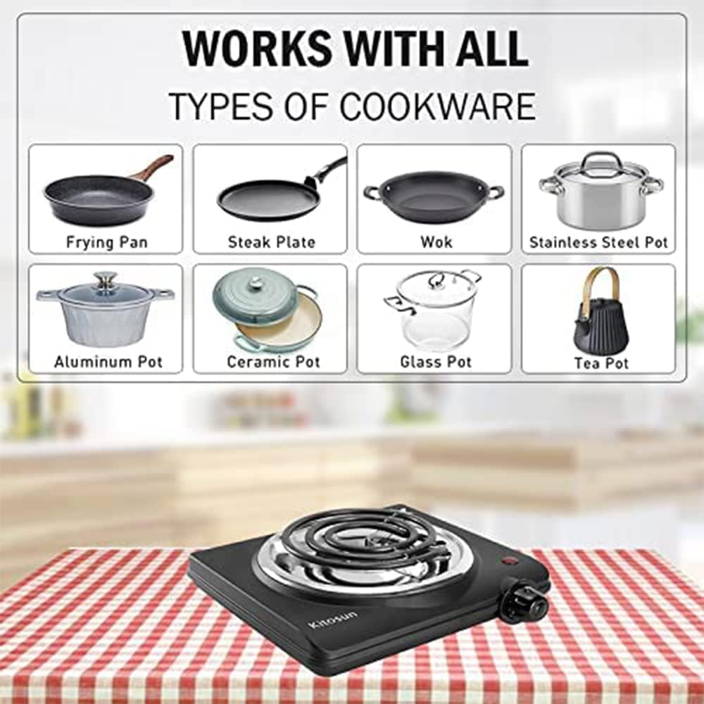 Single Hot Plate Electric Stove with Stainless Steel Grill (1000W) Pack of 2 D34928