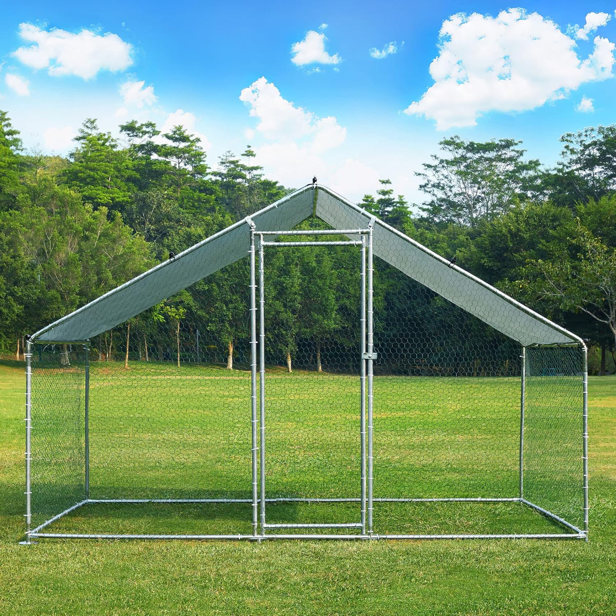 Metal Chicken Coop with Run Waterproof Cover Cage for Rabbits Cats Dogs D92452