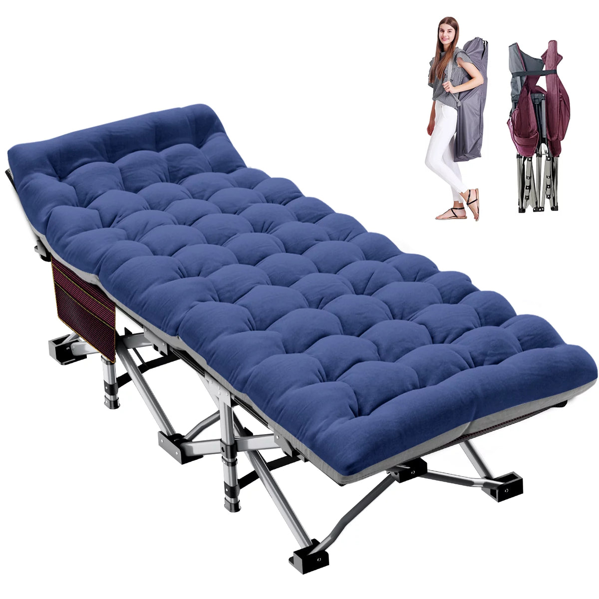 Folding Camping Cot with Cotton Pad & Carry Bag D49358