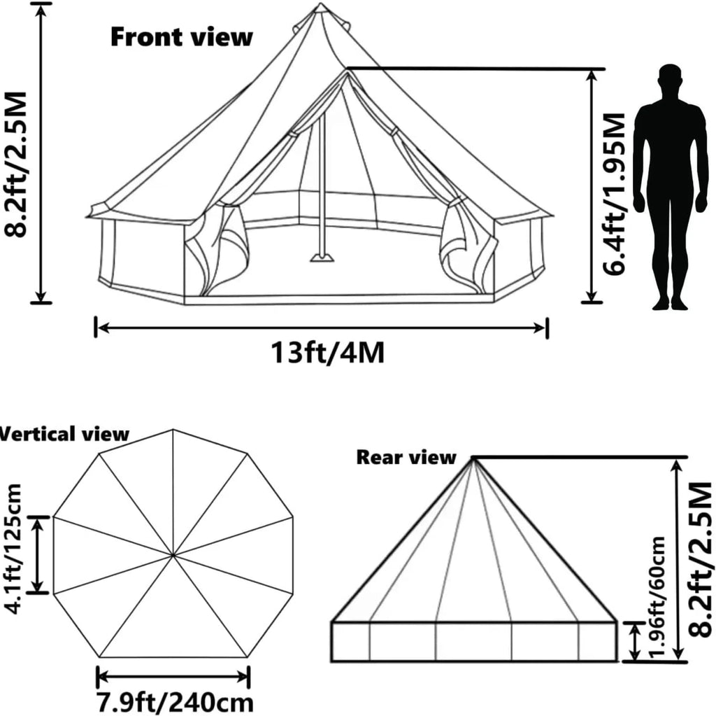 Waterproof 13.2ft/4M Green B1 Bell Tent with Black Footprint E11380