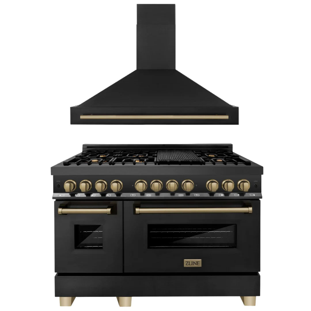 48 In. Dual Fuel Range and Range Hood in Black Stainless Steel Q614480