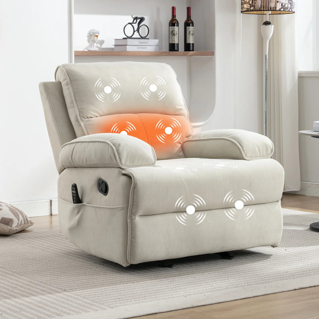 Beige Velour Recliner Chair with Heat Vibration P987