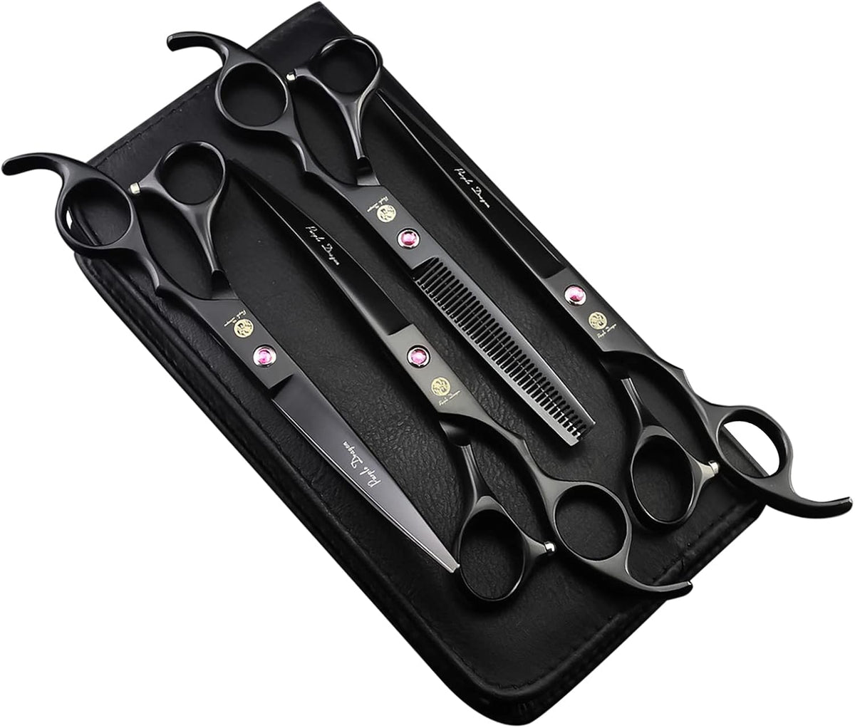 7.0 inch 4PCS Pet Grooming Scissors Kit Japan Premium Steel Straight & Curved & Thinning Blade Shears Set with Case X24482