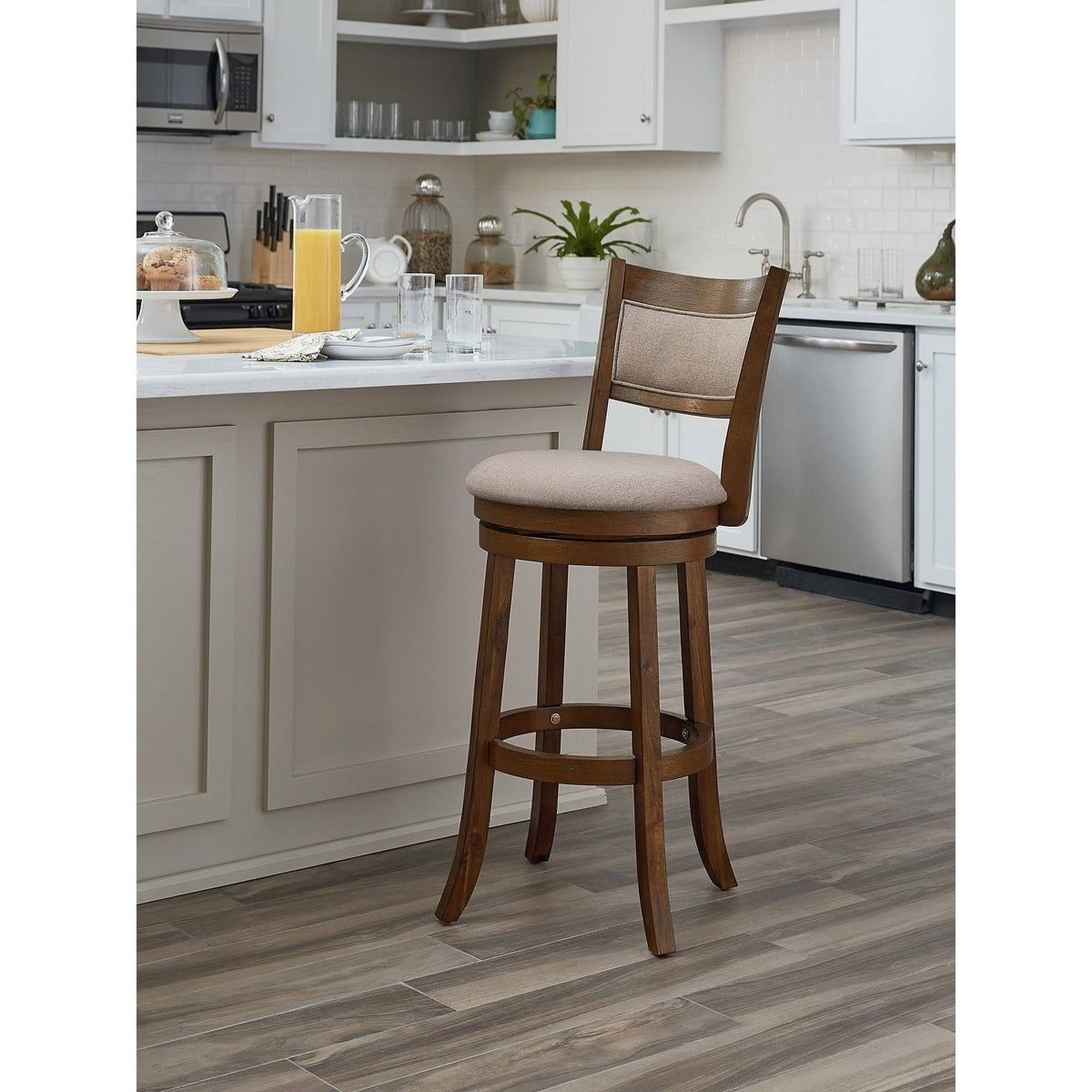 Antique Grey Swivel Stool with Solid Back H6952