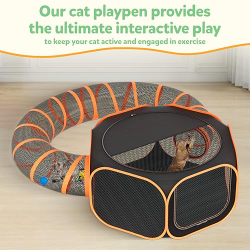 Portable Collapsible Cat Enclosure with Shade Cover 2 Tunnels Q381