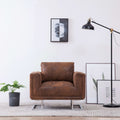 Cube Armchair Faux Suede Leather Upholstery Chair with Chrome Feet Brown G959
